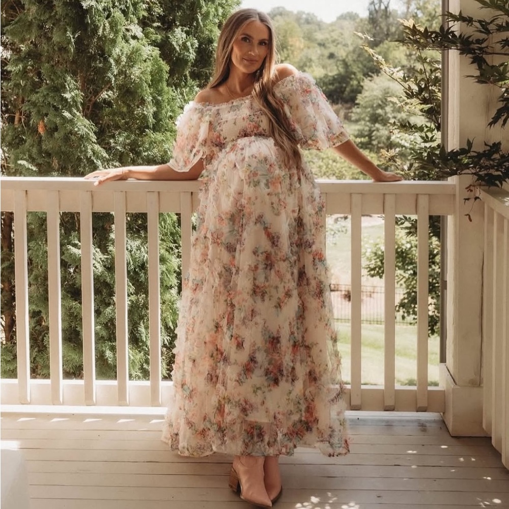 Ivy City Co Florentina Ever Dress maxi tulle cream floral garden party Small - Picture 3 of 11